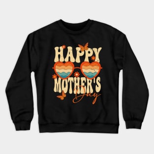 Retro Groovy Happy Mother's Day With Glasses and Flower Mom Crewneck Sweatshirt